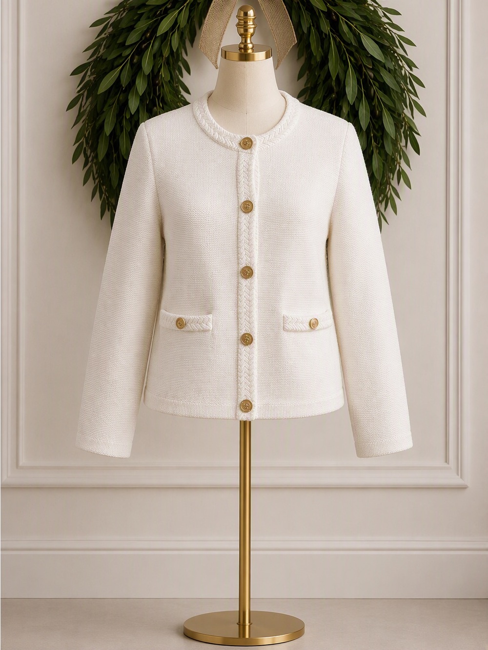 J Crew Factory NWT White Gold Buttons 100% Cotton Cardigan Sweater Large